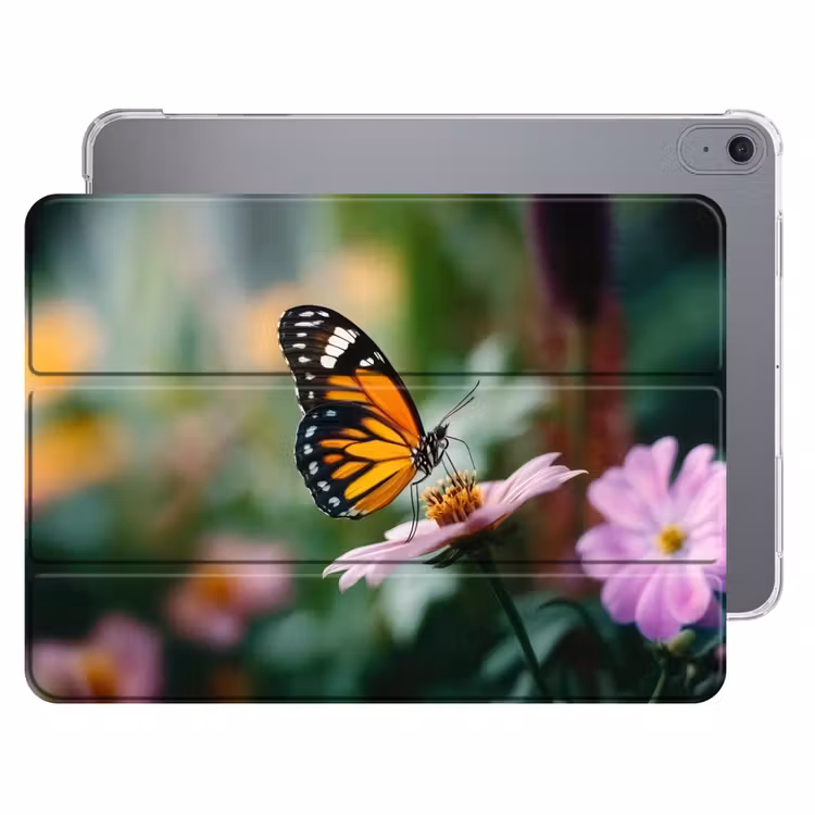 iPad hoes - Roze bloemen - Vlinder - Zachte focus — 1