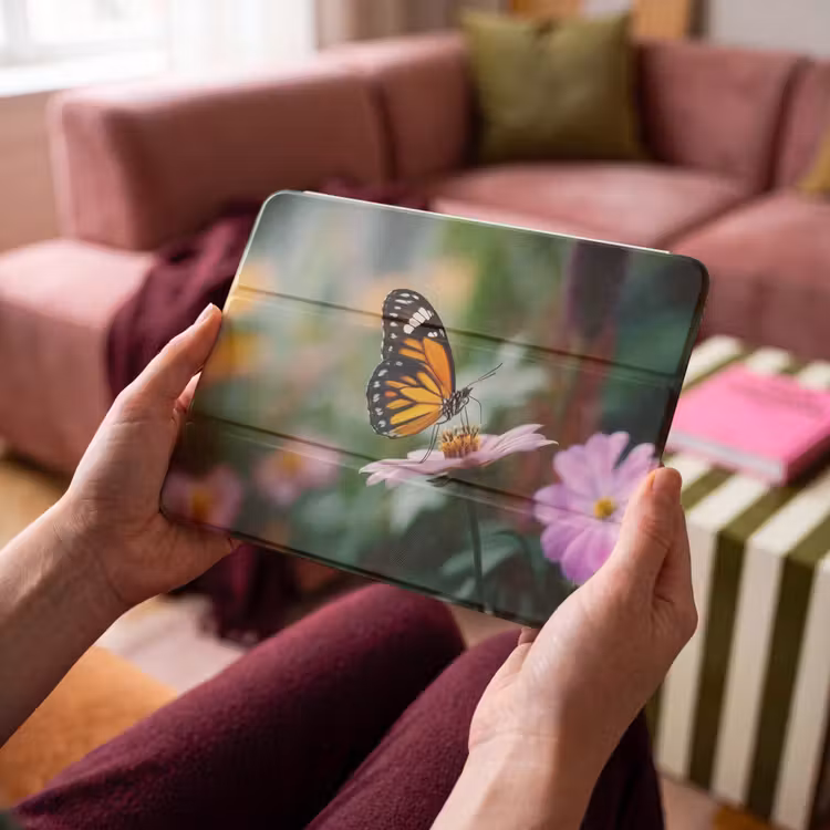 iPad hoes - Roze bloemen - Vlinder - Zachte focus — 4