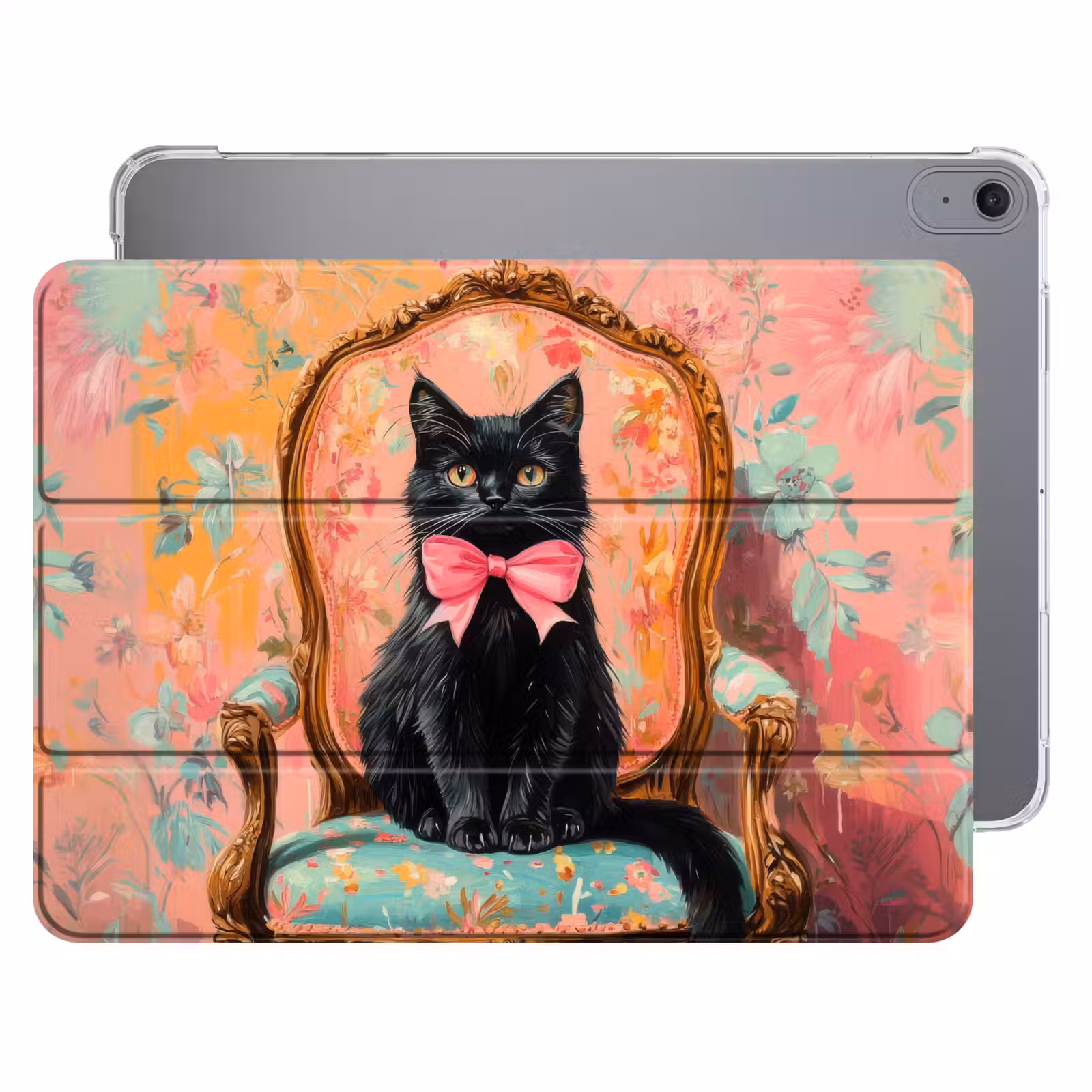 iPad hoes - Kat - Roze - Stoel met bloemenmotief — 1