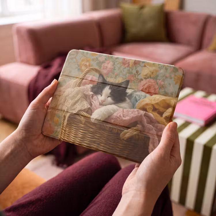 iPad hoes - Kat - Bloemenprint - Rieten mand — 4