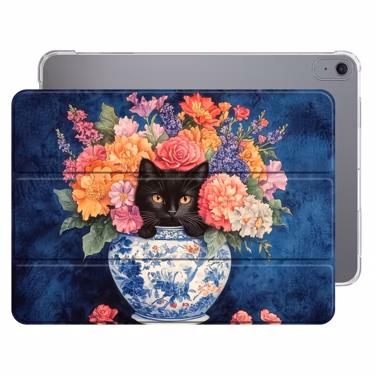 iPad hoes - Kat - Felgekleurde bloemen - Vaas — 1