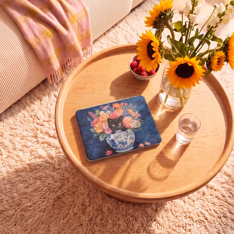 iPad hoes - Kat - Felgekleurde bloemen - Vaas — 2