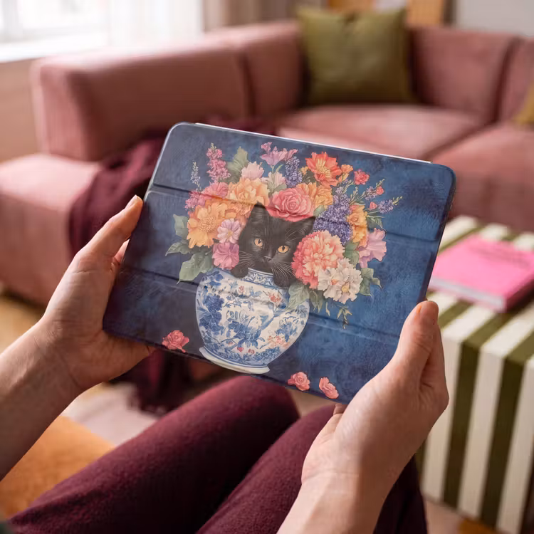 iPad hoes - Kat - Felgekleurde bloemen - Vaas — 4