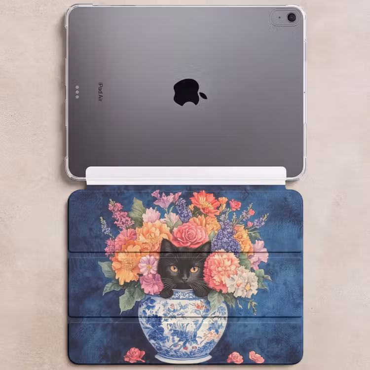 iPad hoes - Kat - Felgekleurde bloemen - Vaas — 6