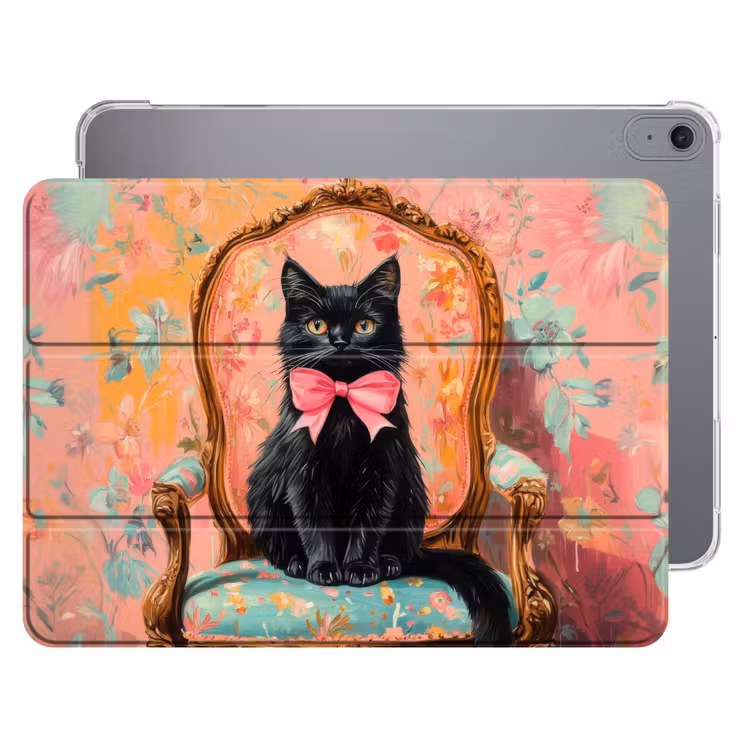 iPad hoes - Kat - Roze - Stoel met bloemenmotief — 1