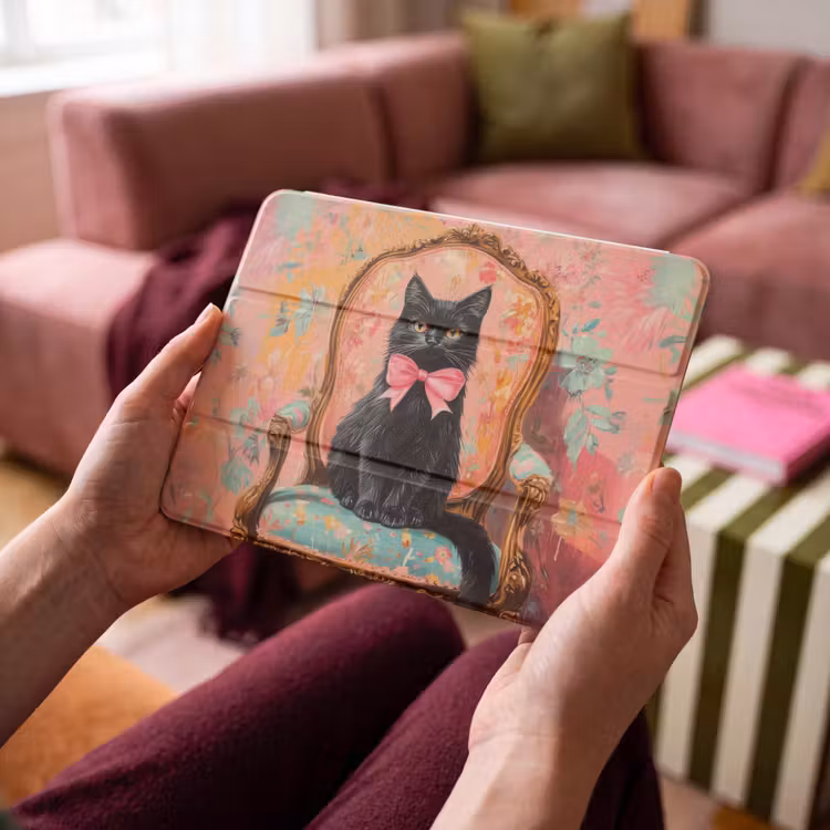 iPad hoes - Kat - Roze - Stoel met bloemenmotief — 4