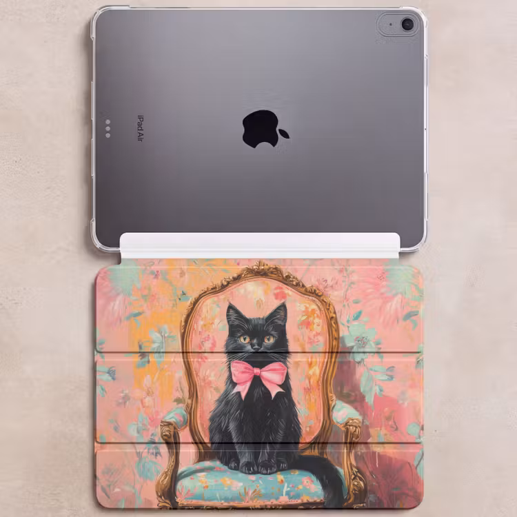 iPad hoes - Kat - Roze - Stoel met bloemenmotief — 6