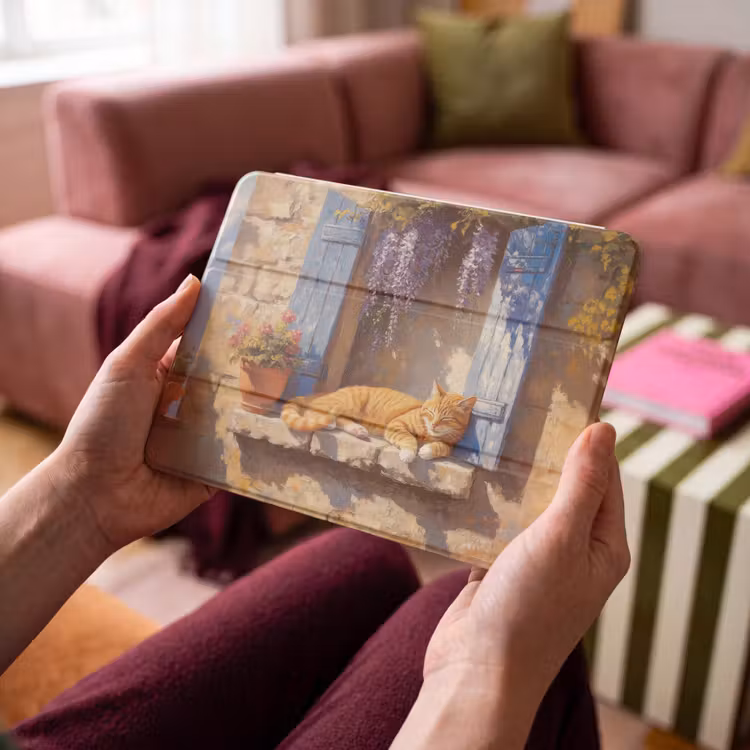 iPad hoes - Kat - Stenen vensterbank - Bloemen — 4