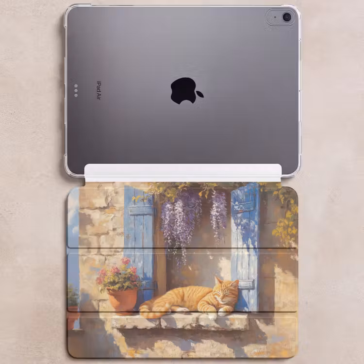 iPad hoes - Kat - Stenen vensterbank - Bloemen — 6