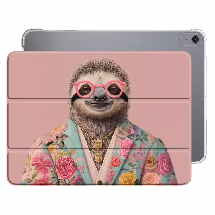 iPad hoes - Luiaard - Bloemenprint - Bril - Roze — 1