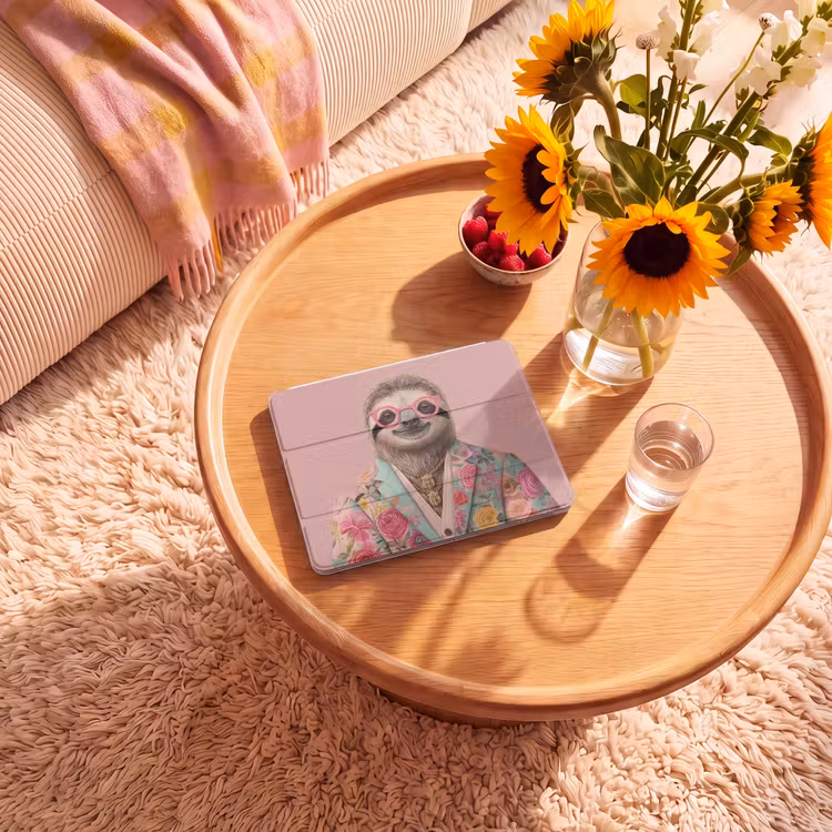 iPad hoes - Luiaard - Bloemenprint - Bril - Roze — 2