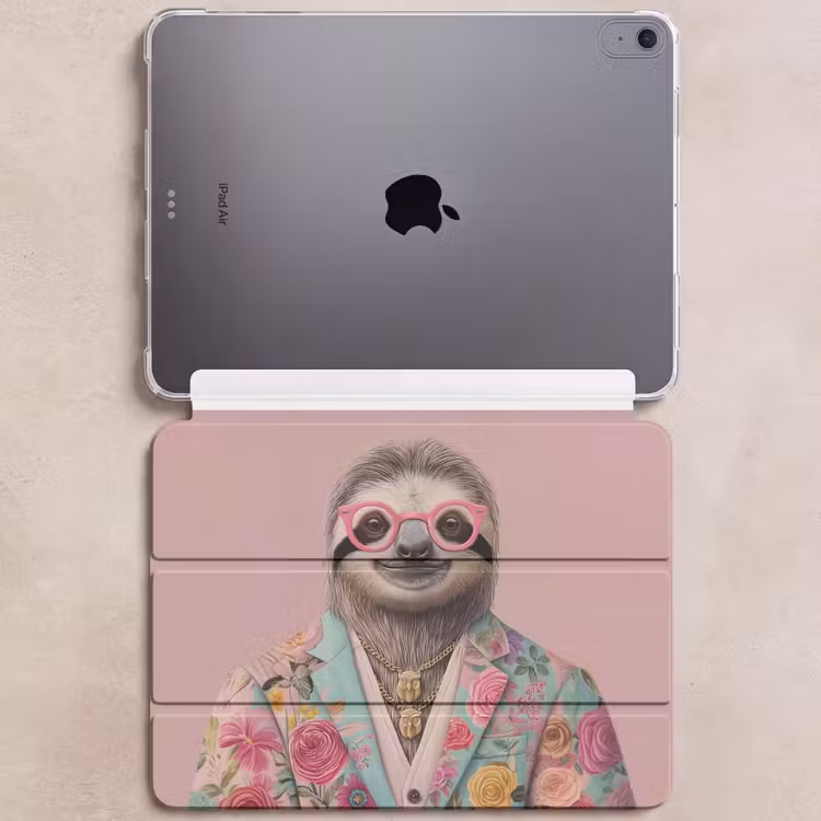 iPad hoes - Luiaard - Bloemenprint - Bril - Roze — 6