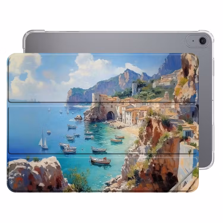 iPad hoes - Kustdorp - Schilderij - Rotsen - Boten — 1