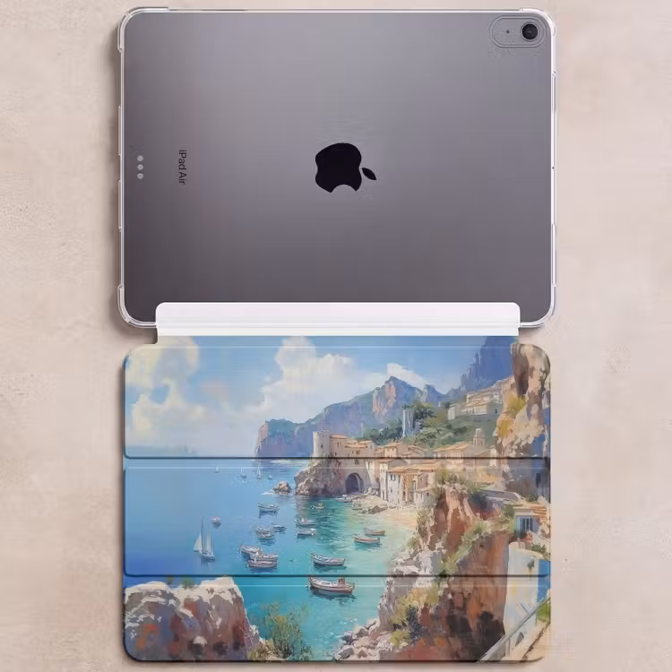 iPad hoes - Kustdorp - Schilderij - Rotsen - Boten — 6