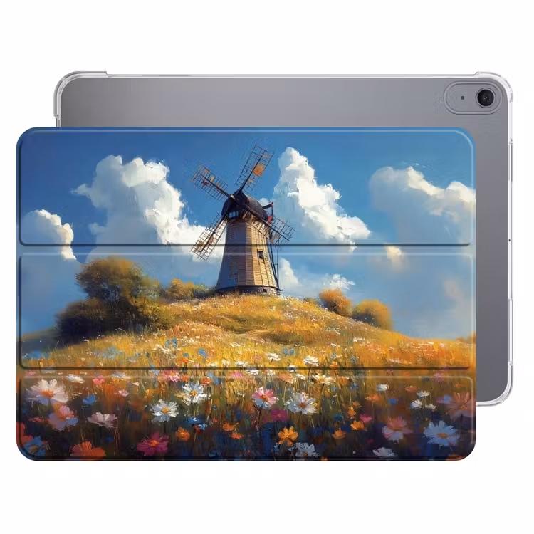 iPad hoes - Windmolen - Heuvel - Bloemen - Kleurrijk — 1