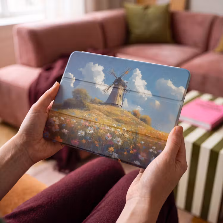 iPad hoes - Windmolen - Heuvel - Bloemen - Kleurrijk — 4