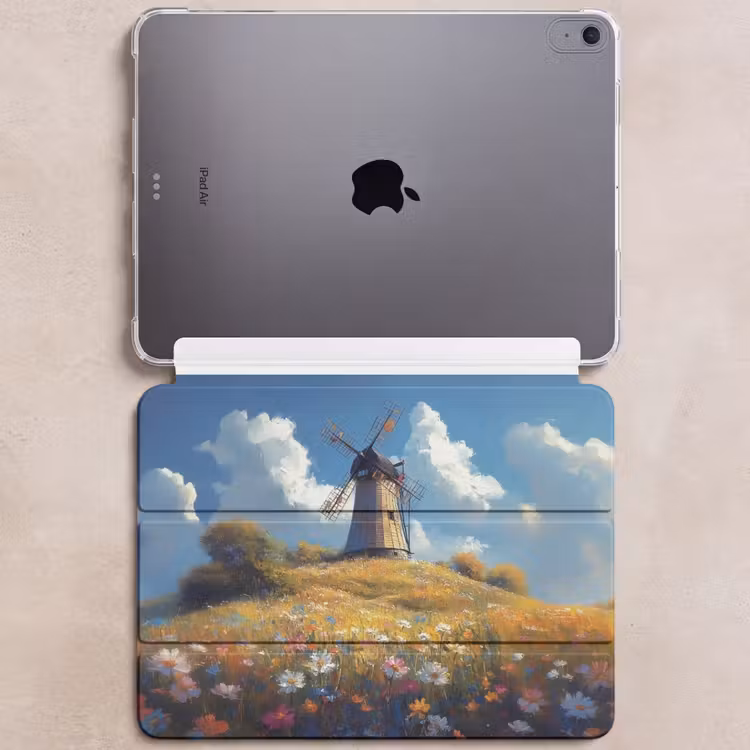 iPad hoes - Windmolen - Heuvel - Bloemen - Kleurrijk — 6