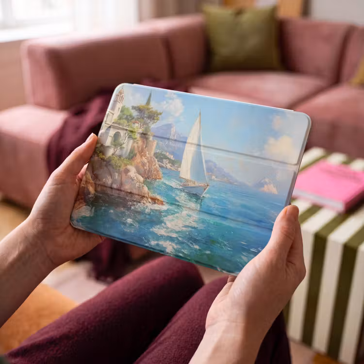 iPad hoes - Zeilboot - Rotsen - Kust - Huizen — 4