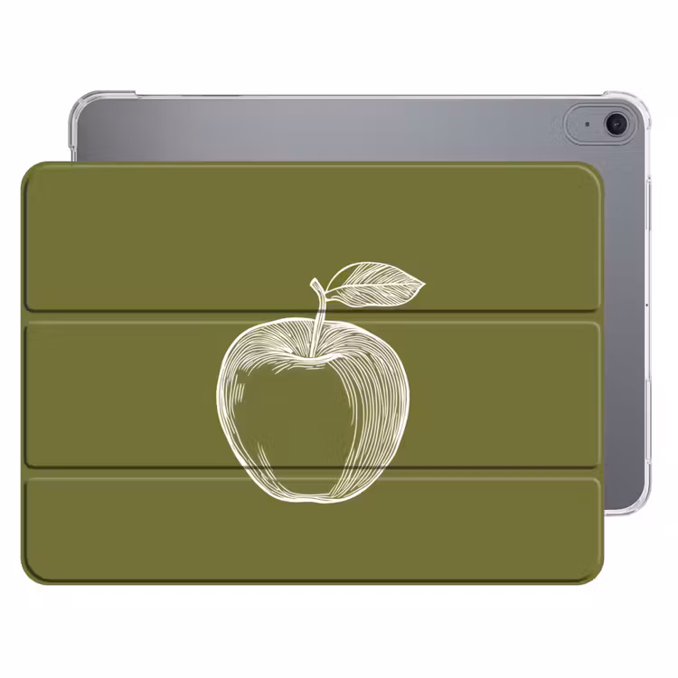 iPad hoes - Lijntekening - Appel - Olijfgroen - Blaadje — 1