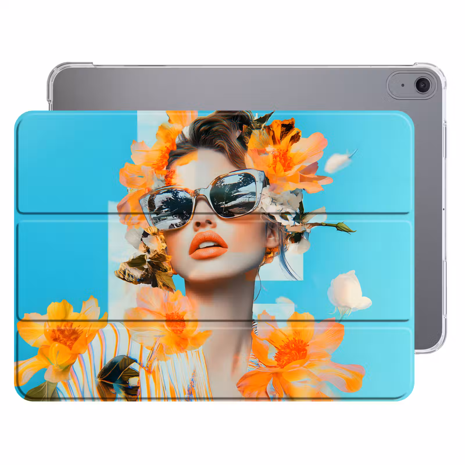 iPad hoes - Bloemen - Vrouw - Zonnebril - Blauw — 1