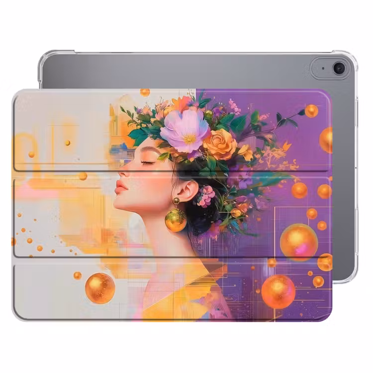 iPad hoes - Abstract - Vrouw - Bloemenkroon - Goud — 1