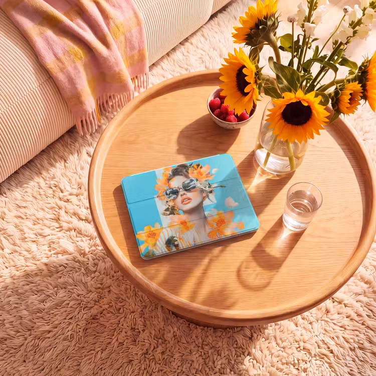 iPad hoes - Bloemen - Vrouw - Zonnebril - Blauw — 2