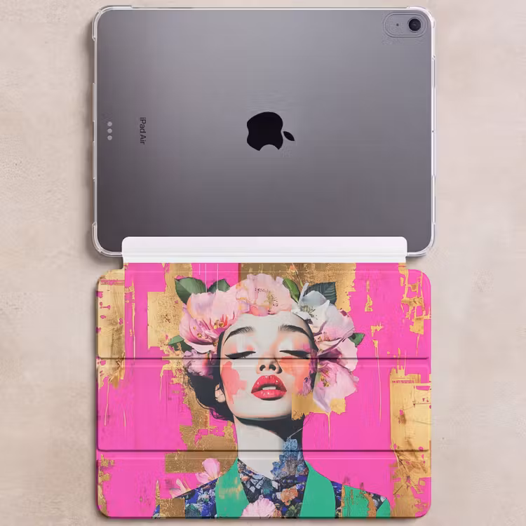 iPad hoes - Bloemenkroon - Goud - Vrouw - Portret — 6
