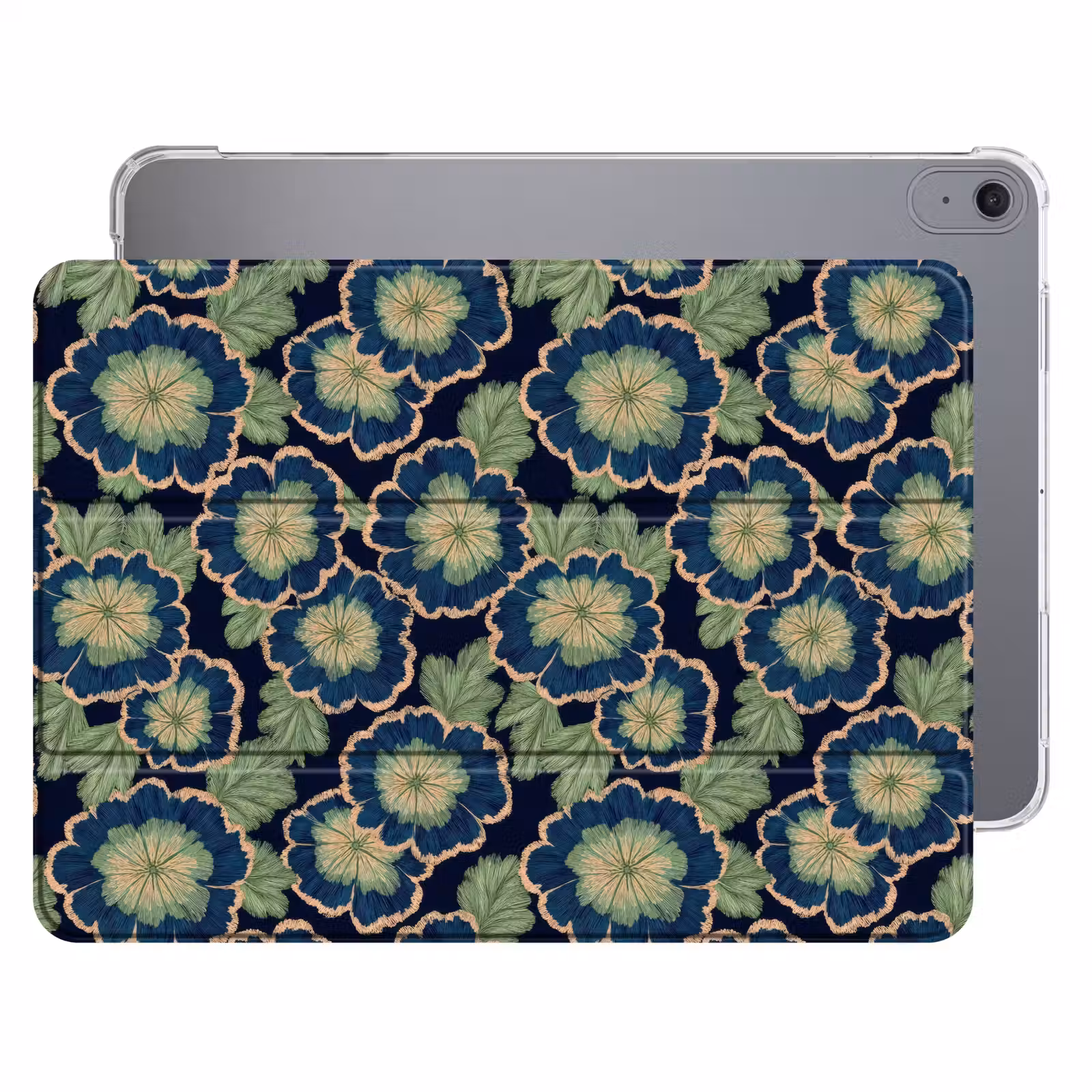 iPad hoes - Bloemen - Borduurwerk - Patroon - Blauw - Groen — 1