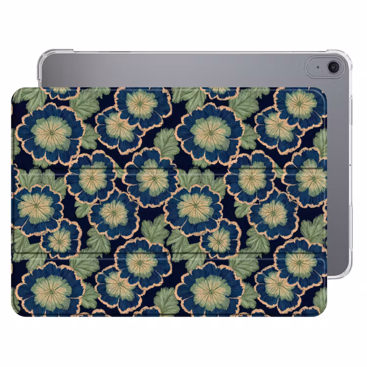 iPad hoes - Bloemen - Borduurwerk - Patroon - Blauw - Groen — 1