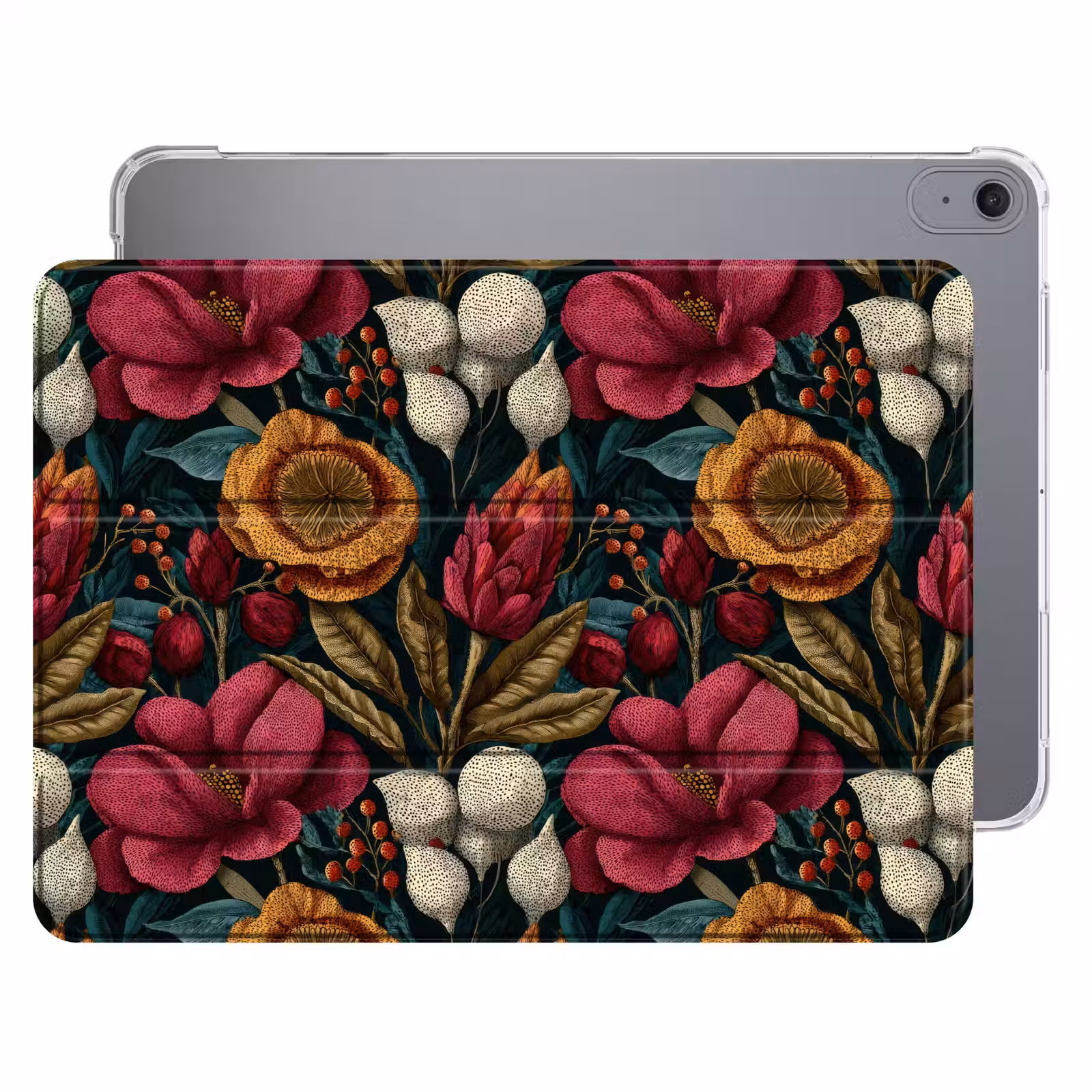 iPad hoes - Bloemen - Patroon - Rood - Goud — 1
