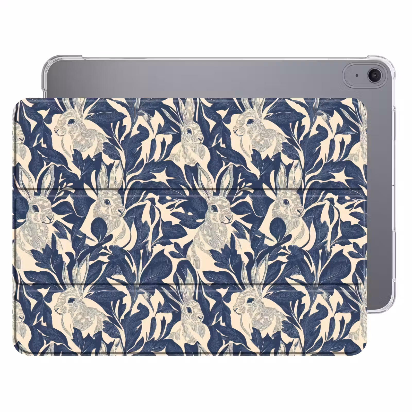 iPad hoes - Hazen - Bladeren - Patroon - Blauw - Beige — 1