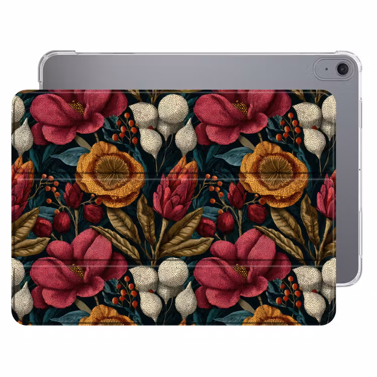 iPad hoes - Bloemen - Patroon - Rood - Goud — 1