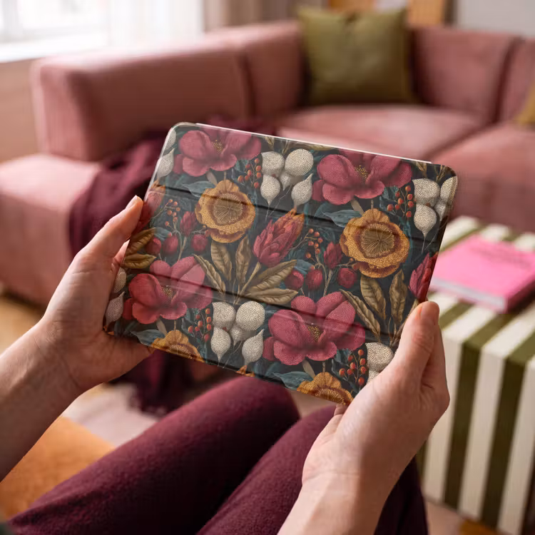 iPad hoes - Bloemen - Patroon - Rood - Goud — 4
