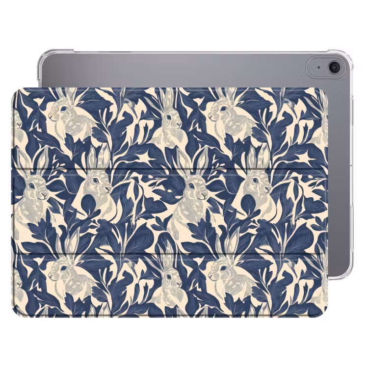 iPad hoes - Hazen - Bladeren - Patroon - Blauw - Beige — 1
