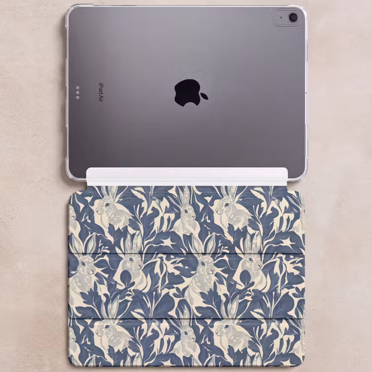 iPad hoes - Hazen - Bladeren - Patroon - Blauw - Beige — 6