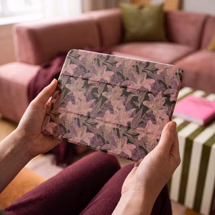 iPad hoes - Lelies - Patroon - Paars - Goud — 4