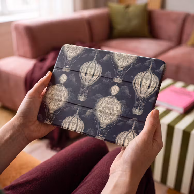 iPad hoes - Luchtballonnen - Wolken - Patroon - Donkerblauw — 4