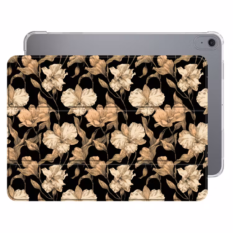 iPad hoes - Orchideeën - Lijntekening - Patroon - Beige - Zwart — 1
