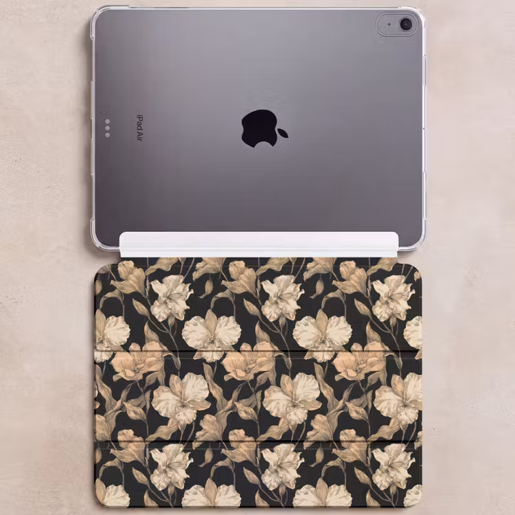 iPad hoes - Orchideeën - Lijntekening - Patroon - Beige - Zwart — 6
