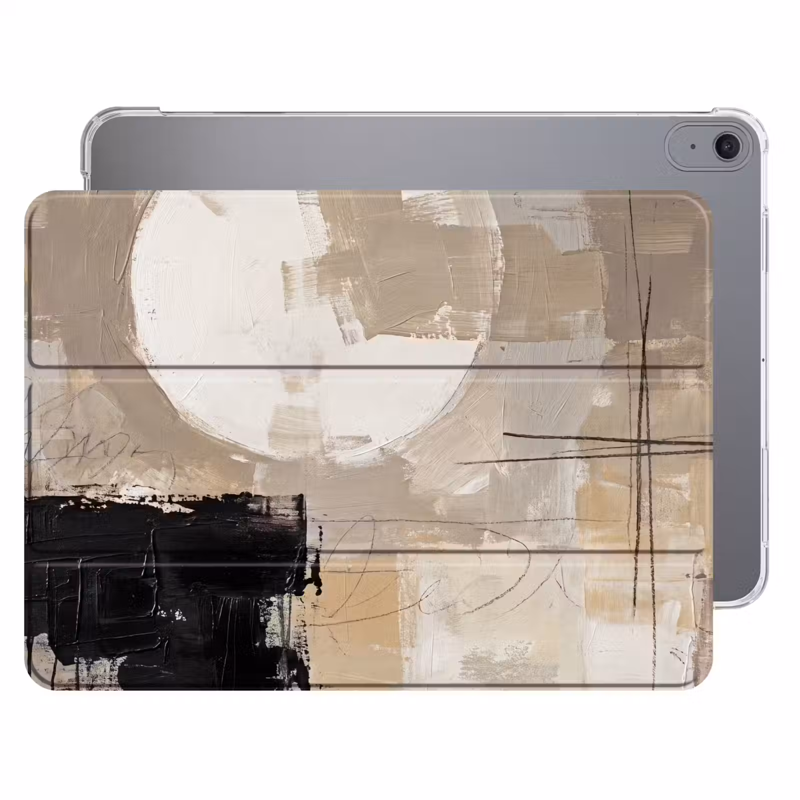 iPad hoes - Abstract - Cirkel - Modern - Beige - Zwart - Minimalistisch — 1