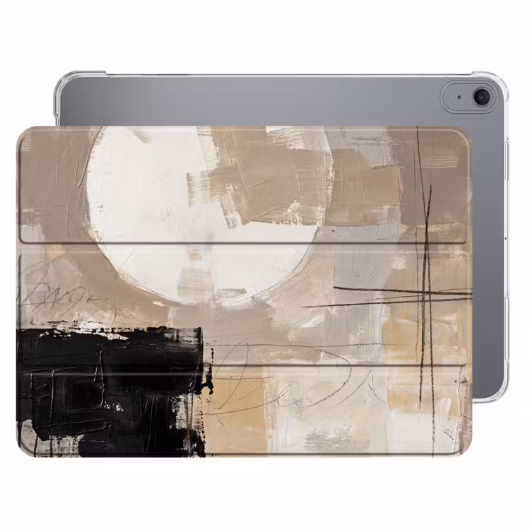 iPad hoes - Abstract - Cirkel - Modern - Beige - Zwart - Minimalistisch — 1