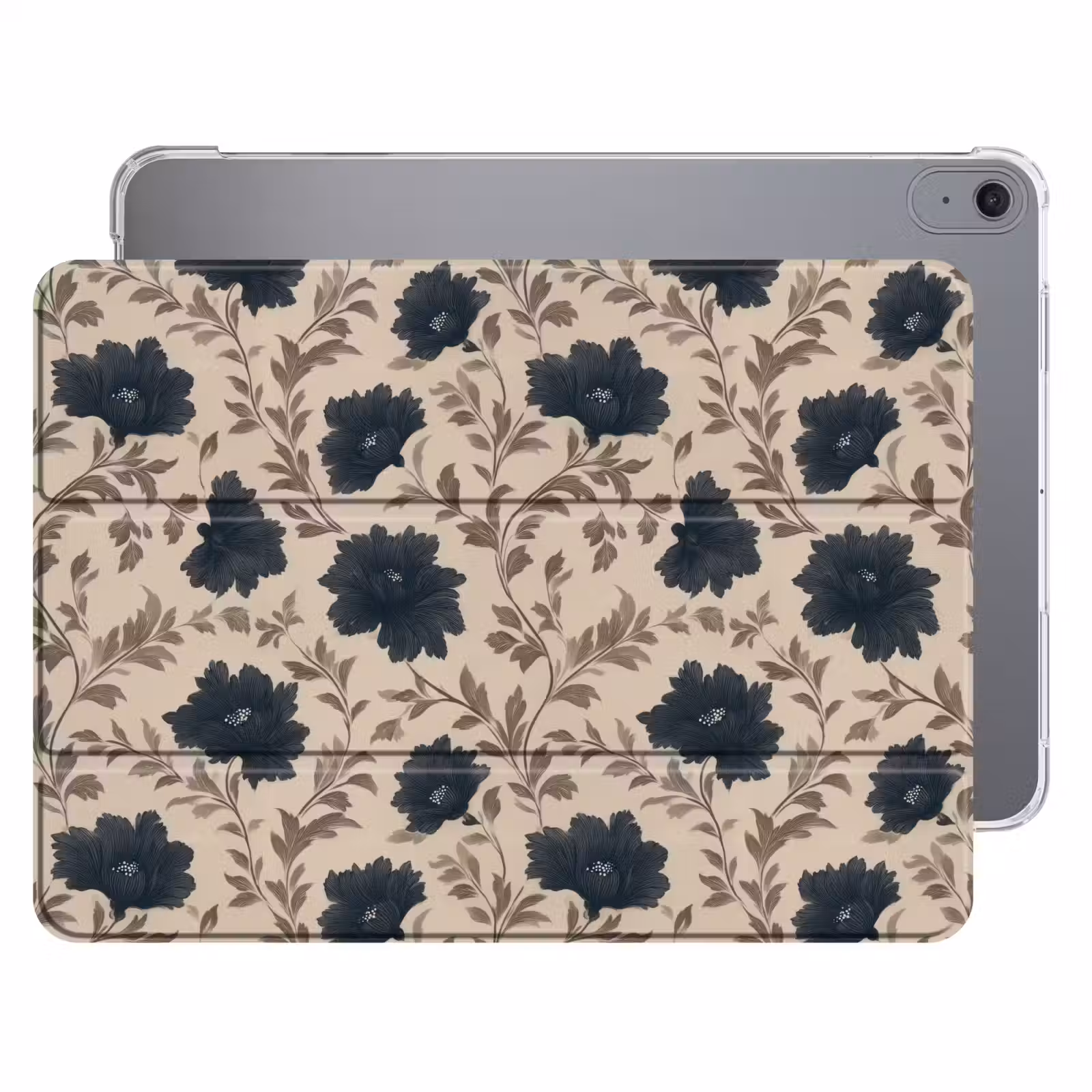 iPad hoes - Motief - Bloemen - Zwart - Beige — 1
