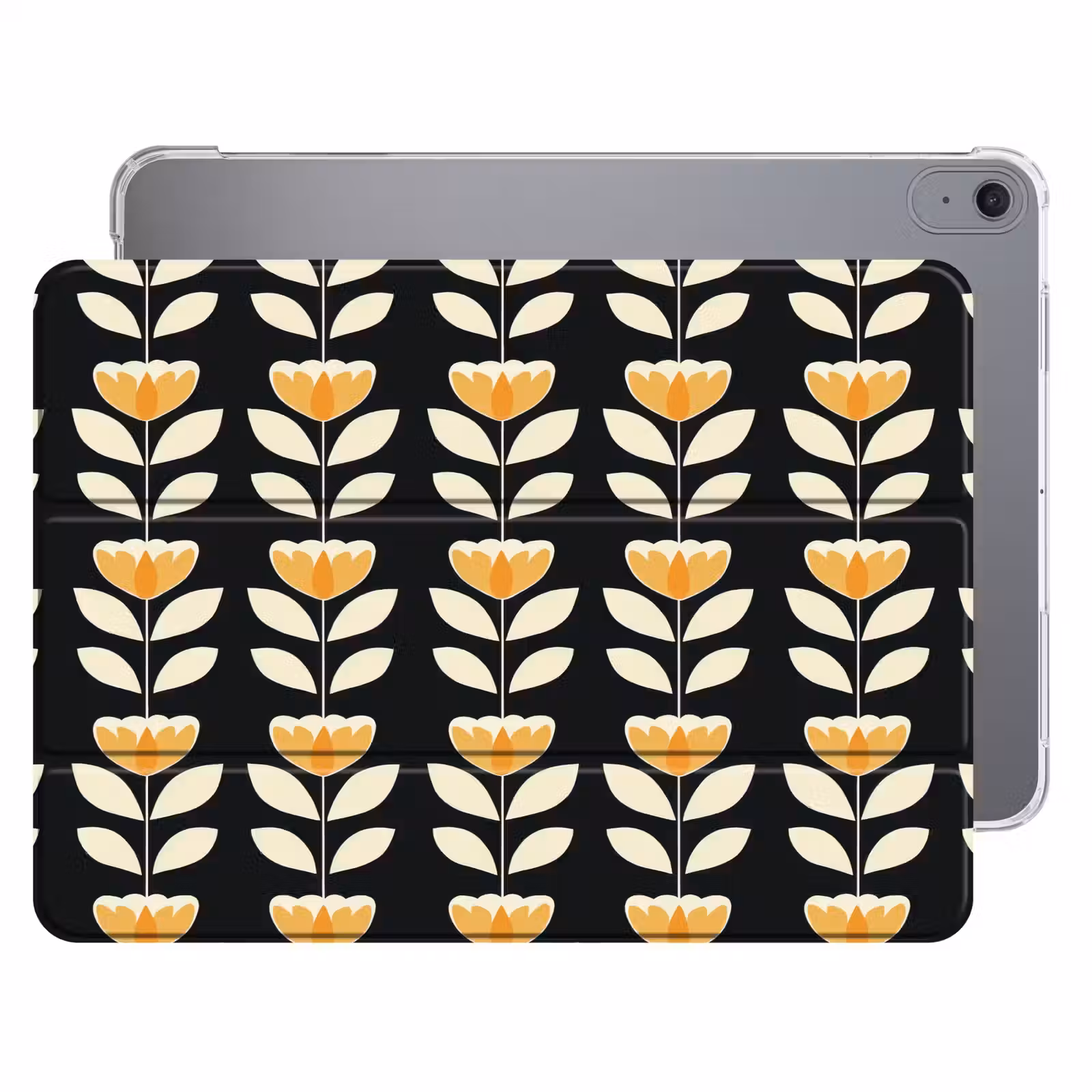 iPad hoes - Retro - Bloem - Zwart - Okergeel — 1