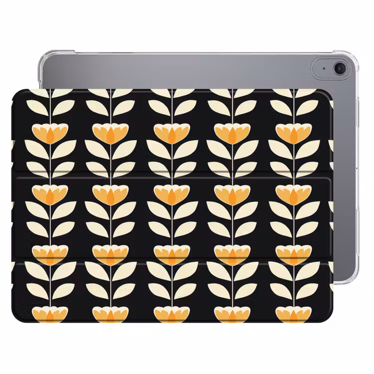 iPad hoes - Retro - Bloem - Zwart - Okergeel — 1