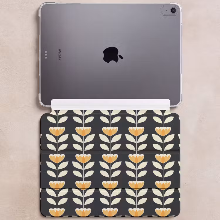 iPad hoes - Retro - Bloem - Zwart - Okergeel — 6
