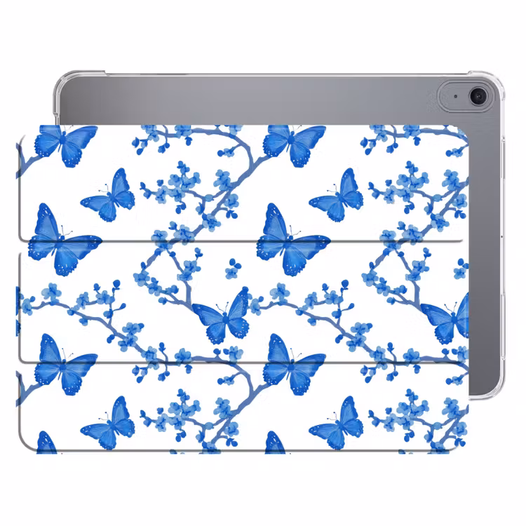 iPad hoes - Vlinder - Bloemen - Blauw — 1