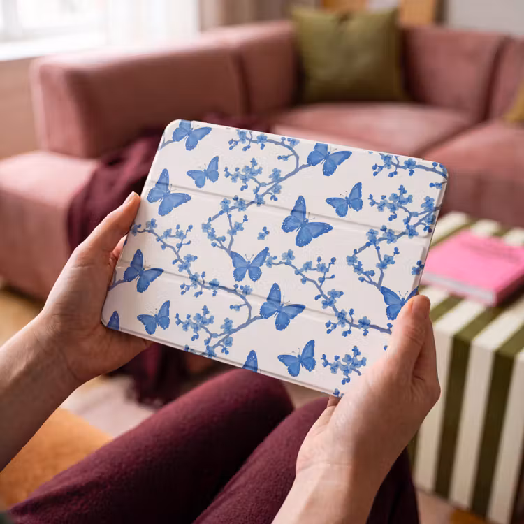 iPad hoes - Vlinder - Bloemen - Blauw — 4