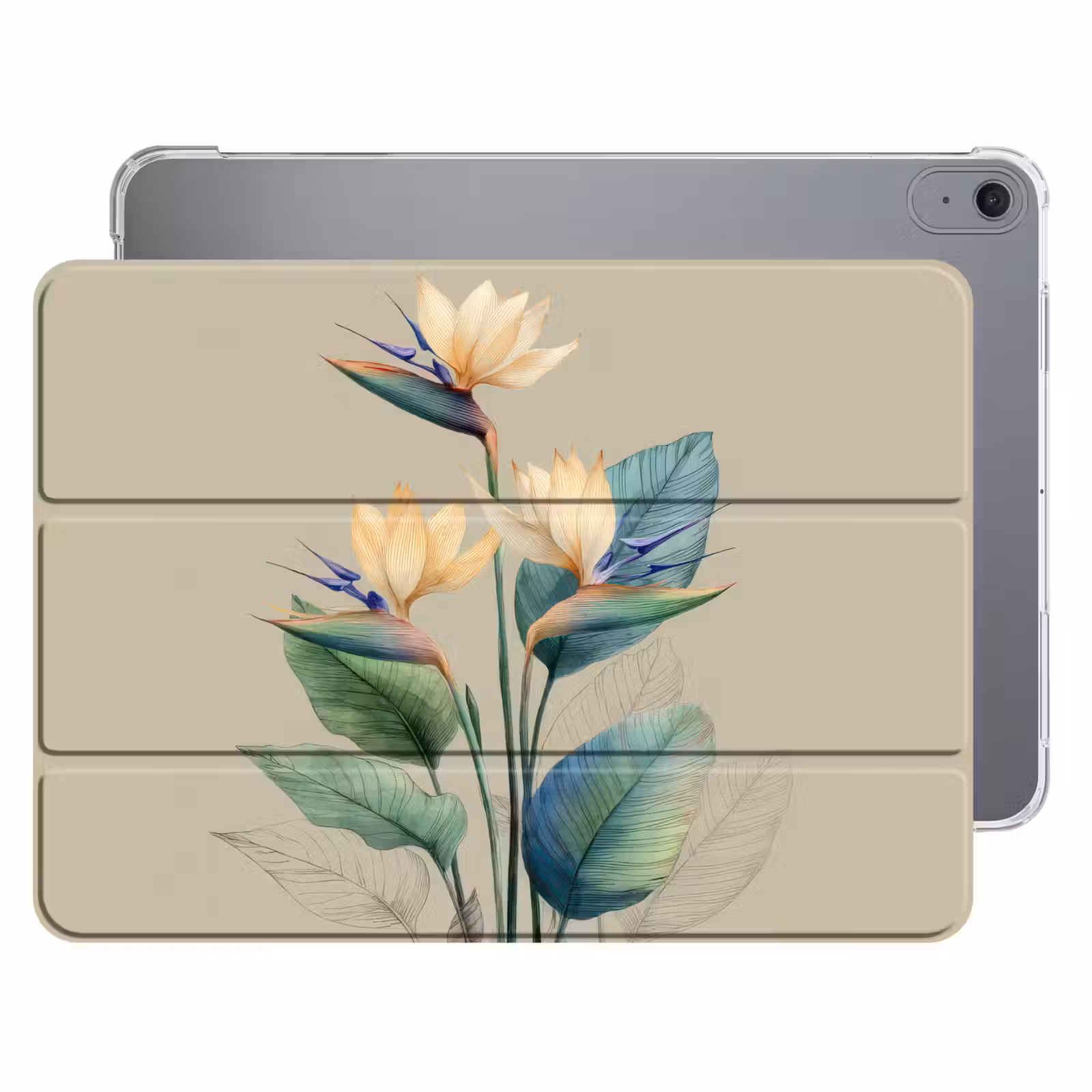 iPad hoes - Paradijsvogelbloemen - Blauwgroene bladeren - Beige — 1