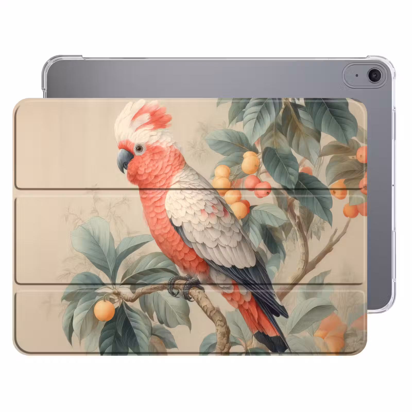 iPad hoes - Roze kuifkaketoe - Tak met vruchten - Bladeren — 1
