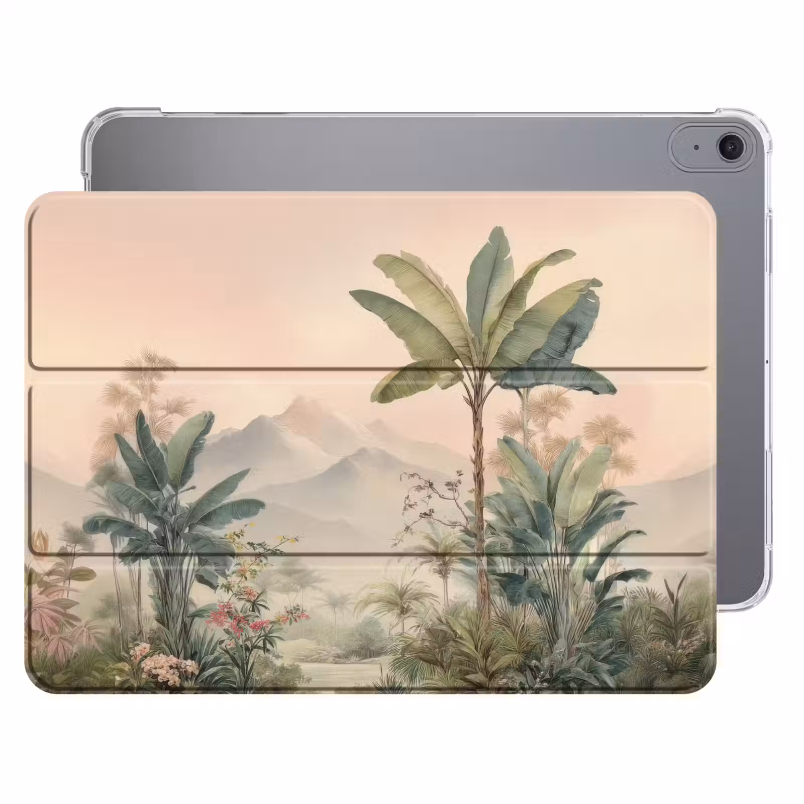 iPad hoes - Tropisch landschap - palmbomen - Bloemen - Roze lucht — 1
